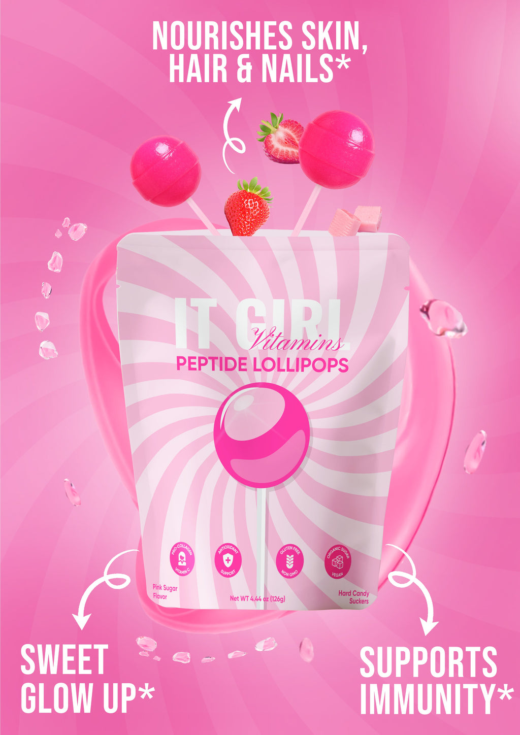 It Girl Beauty Lollipops - Collagen Peptides & Vitamin C Healthy Candy for Skin, Hair, Nails