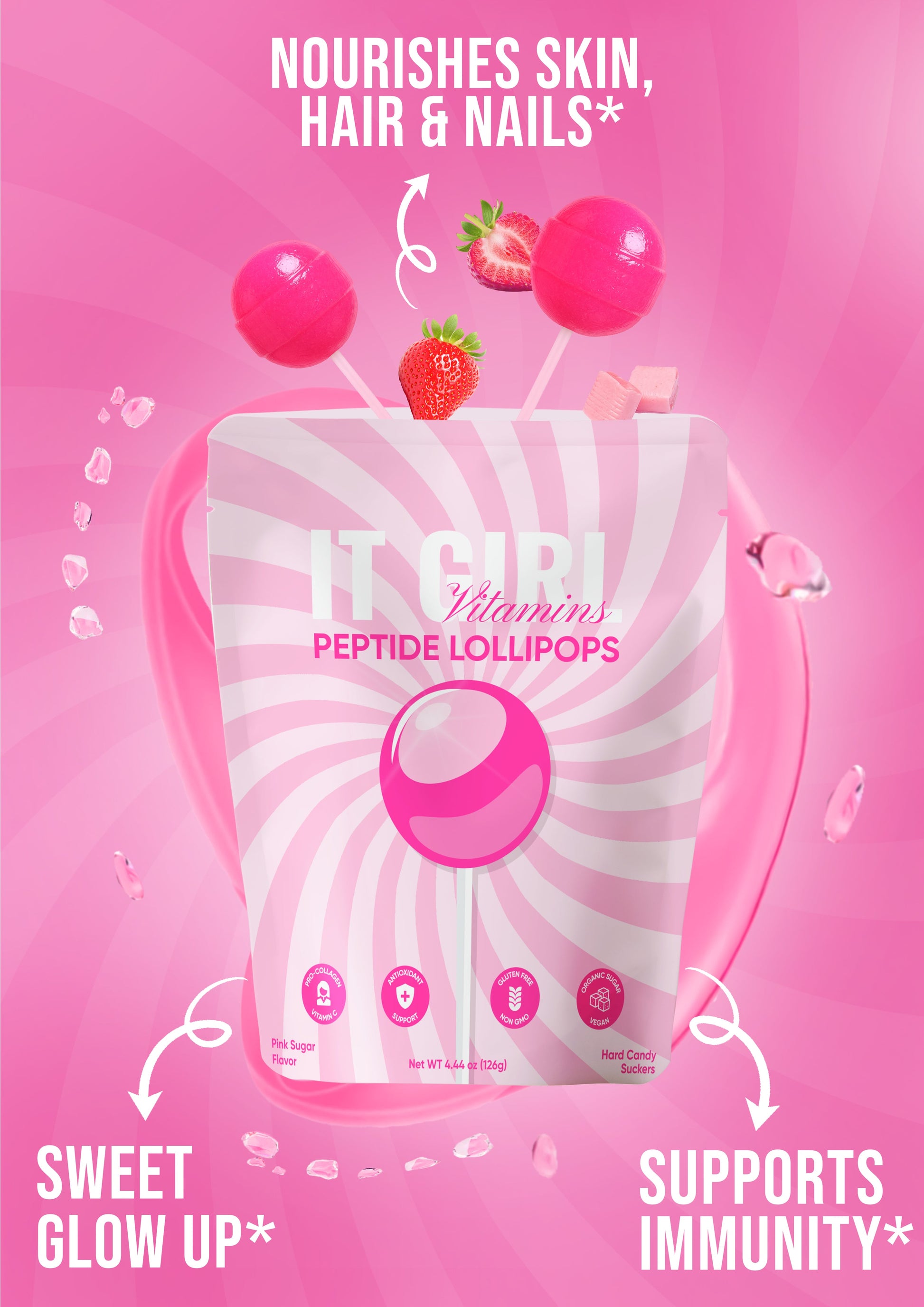 It Girl Beauty Lollipops - Collagen Peptides & Vitamin C Healthy Candy for Skin, Hair, Nails