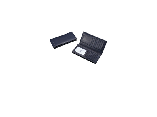 HISCOW Bifold Long Wallet with 15 Credit Card Slots - Italian Calfskin (Black)