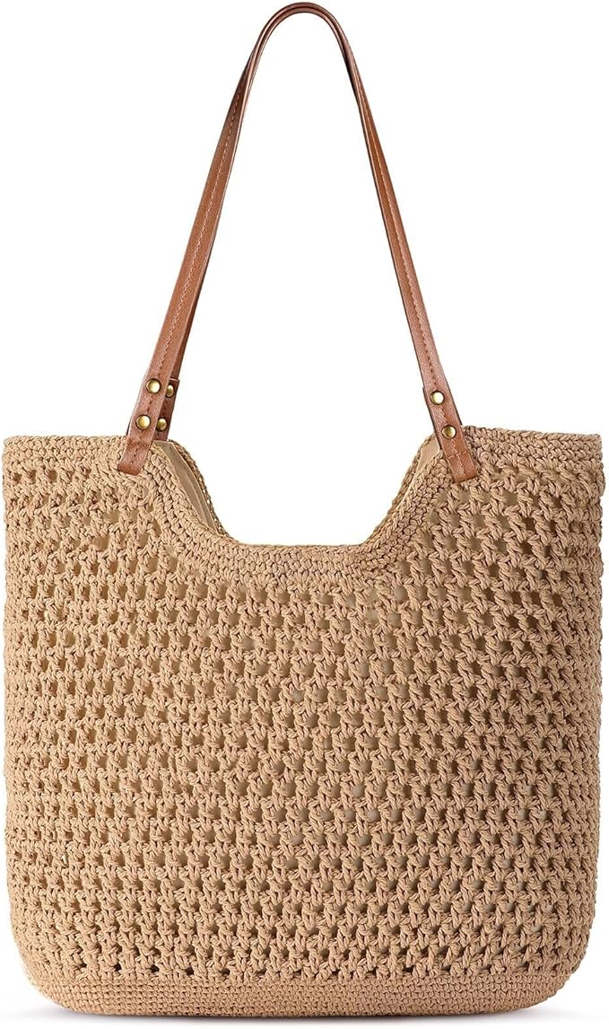 Pleneal Crochet Beach Bags for Women, Summer Beach Tote Bag, Soft Woven Purses Shoulder Bag for Vacation