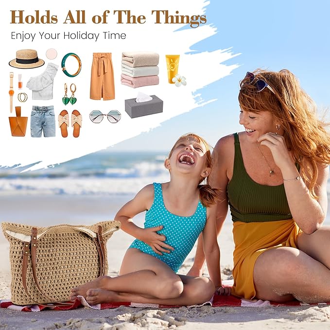 Pleneal Crochet Beach Bags for Women, Summer Beach Tote Bag, Soft Woven Purses Shoulder Bag for Vacation