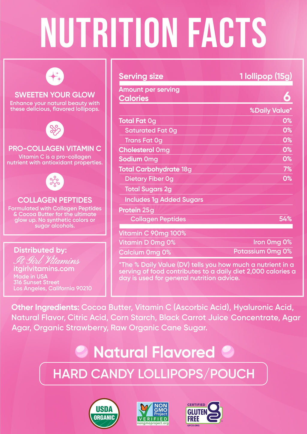 It Girl Beauty Lollipops - Collagen Peptides & Vitamin C Healthy Candy for Skin, Hair, Nails