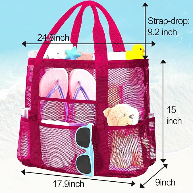 Mesh Beach Bags for Women - Plus Waterproof Sandproof Tote Bag