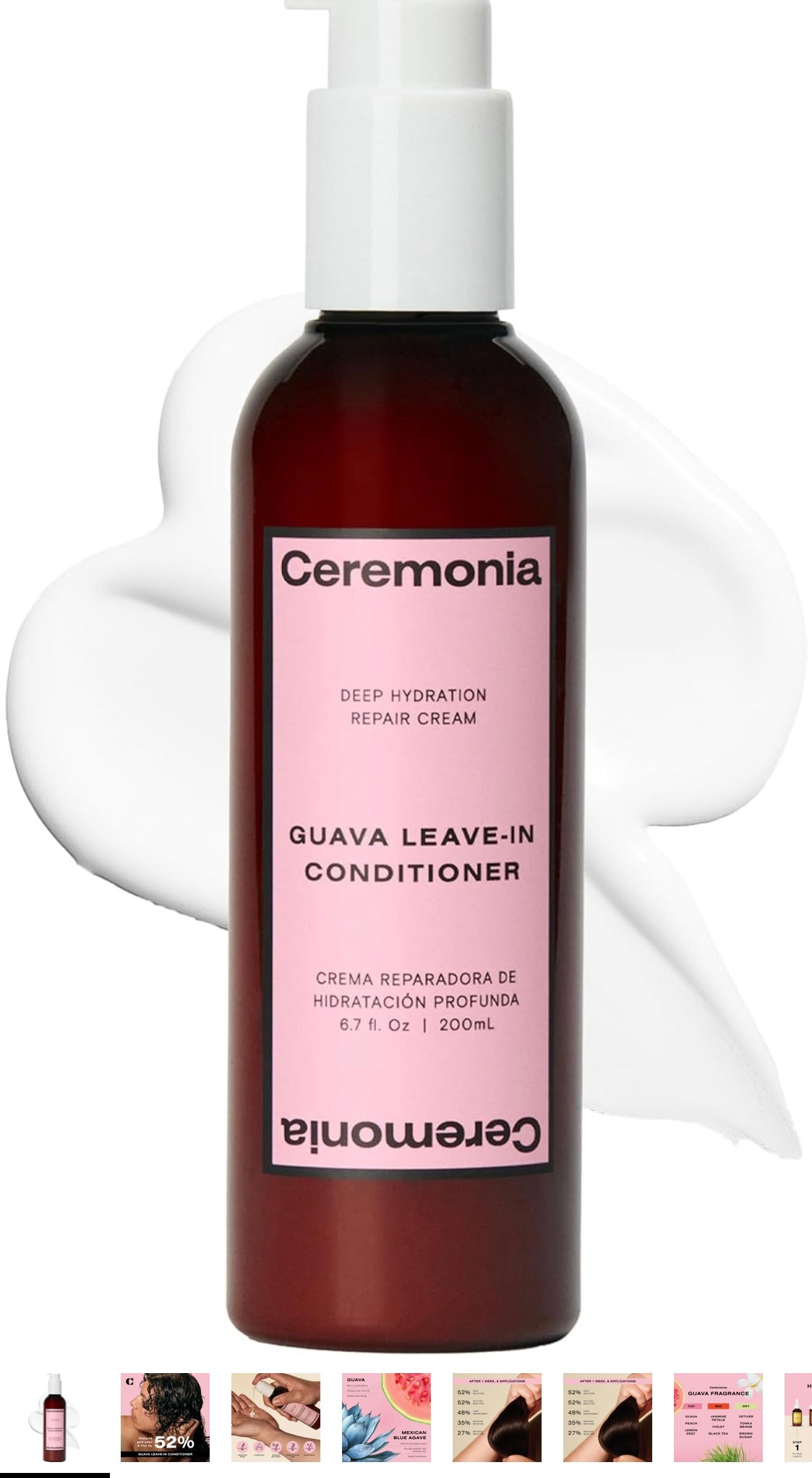 Ceremonia Guava Leave-In Conditioner Deep Hydration Repair Cream with Tamarind and Avocado, 6.7 Fl Oz | 200 mL