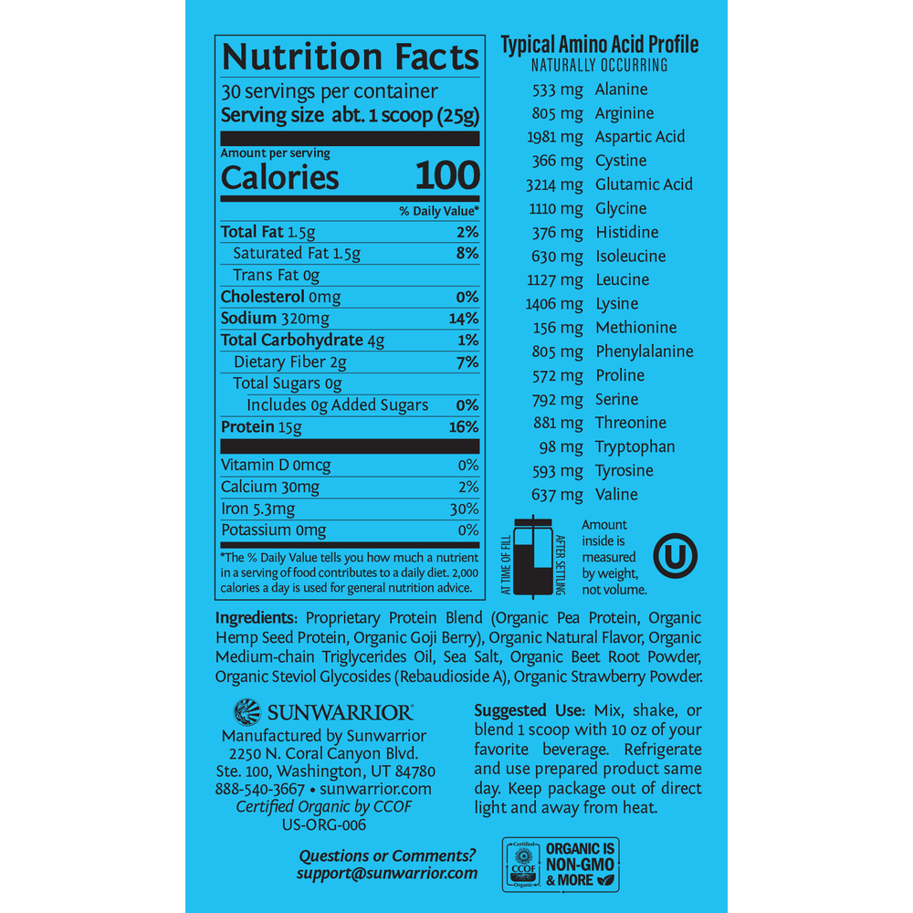 Protein Warrior Blend Berry Shortcake Sunwarrior   750 Grams