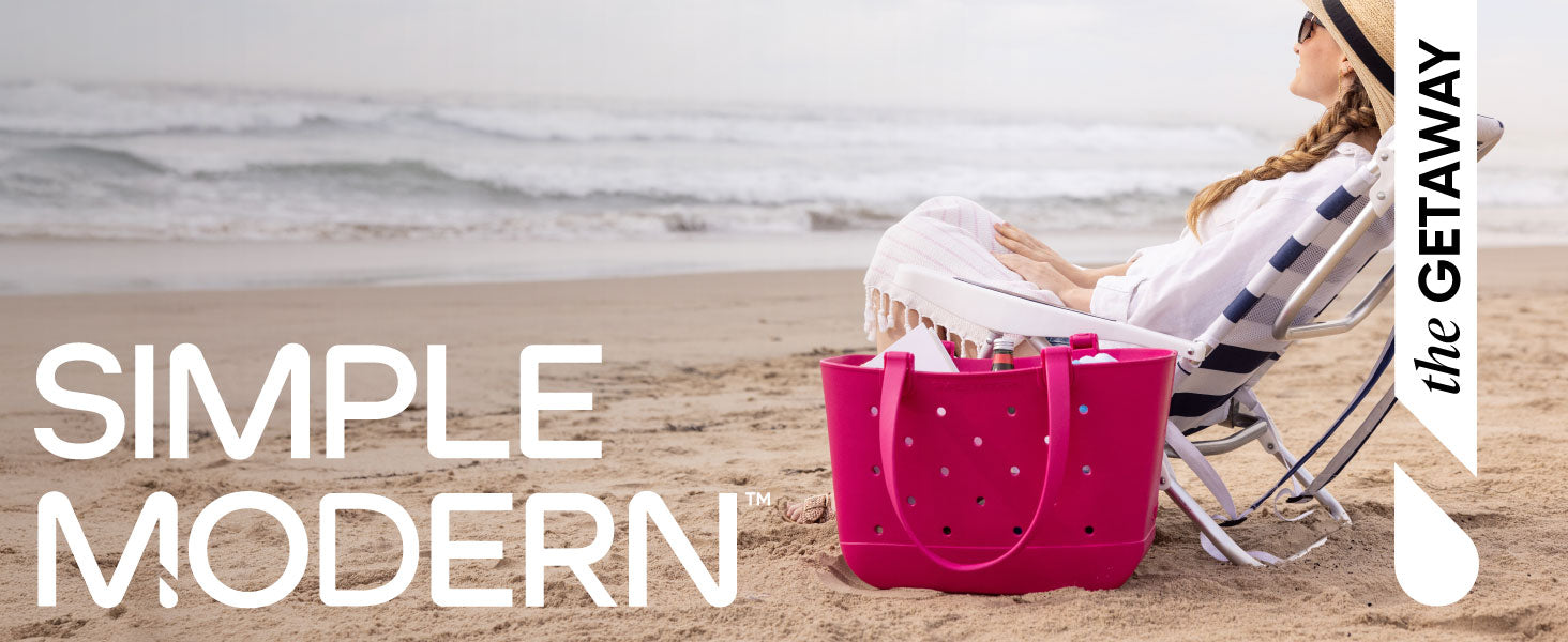 Simple Modern Large Beach Bag | Waterproof Getaway Rubber Tote with Zipper Pocket for Travel, Pool, Boat, Groceries, Sports | Buttercup