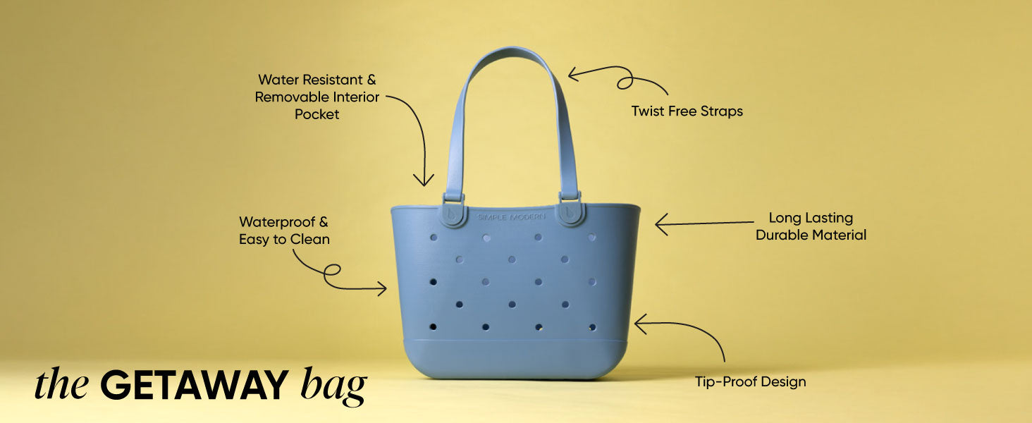 Simple Modern Large Beach Bag | Waterproof Getaway Rubber Tote with Zipper Pocket for Travel, Pool, Boat, Groceries, Sports | Buttercup